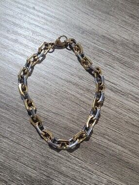 Stainless Steel Two-Tone Gold and Silver Chain Link Bracelet - Women Jewelry